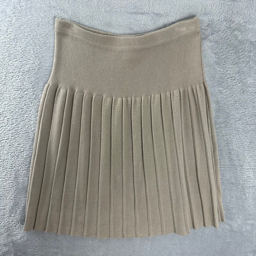 Vintage Beige Cream Knit Pleated Mini Skirt Size Medium Academia Schoolgirl USA